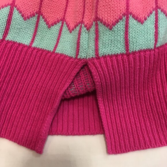 Sz xxl Crown & Ivy mock neck sweater pink fair isle pullover chest 62" vented si - Picture 3 of 5